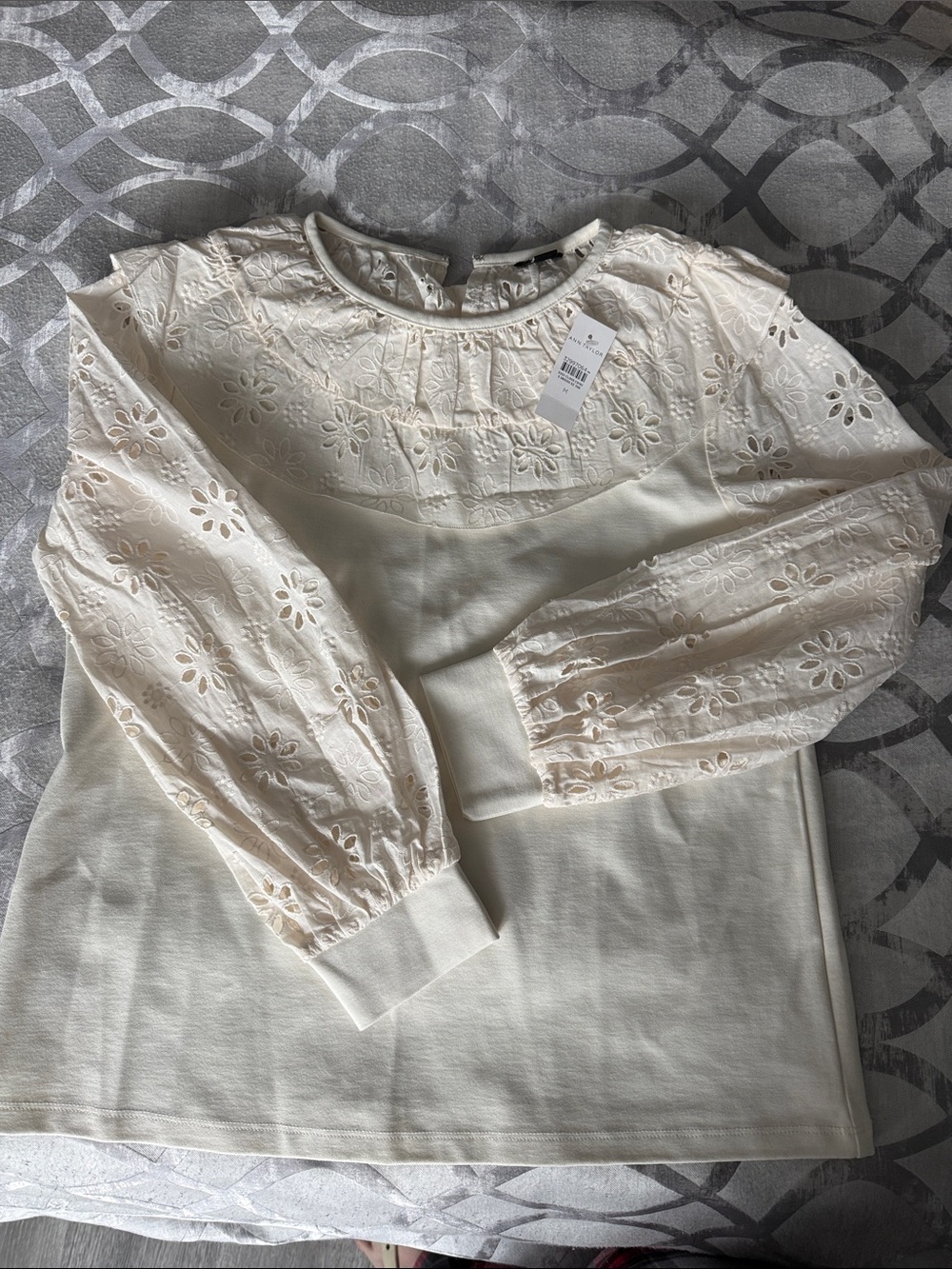 Ann Taylor Cream Eyelet Sleeve Blouse